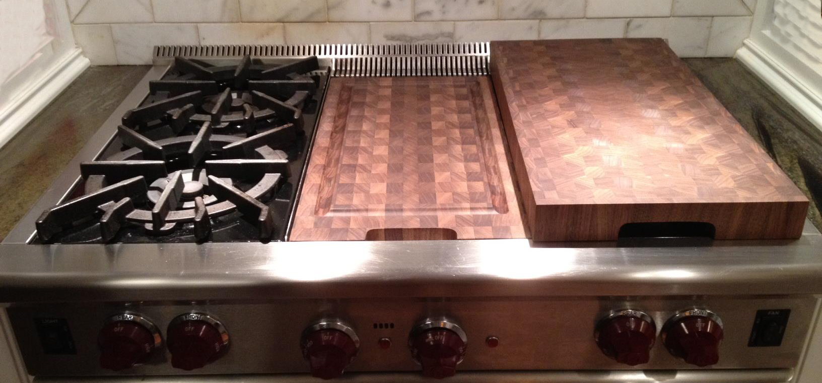 A Walnut Stove Top Cover Set